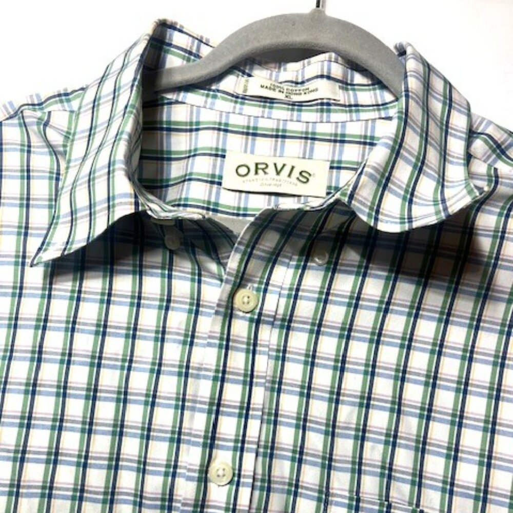 Orvis Men's Short Sleeve Casual Button Front Plaid Casual Western Shirt Sz XL